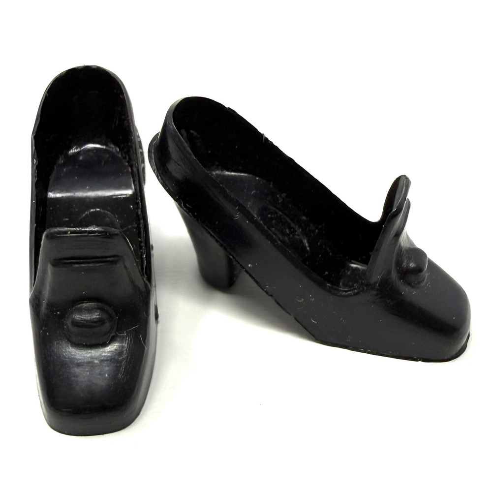 Barbie Black Pilgrim High Heel Doll Shoes Molded Button Mod Vintage Korea